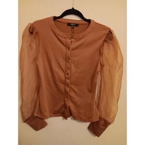 Kate C Sweater, Women's Size Small, Bronze, Net Sleeves, Button Up NWT